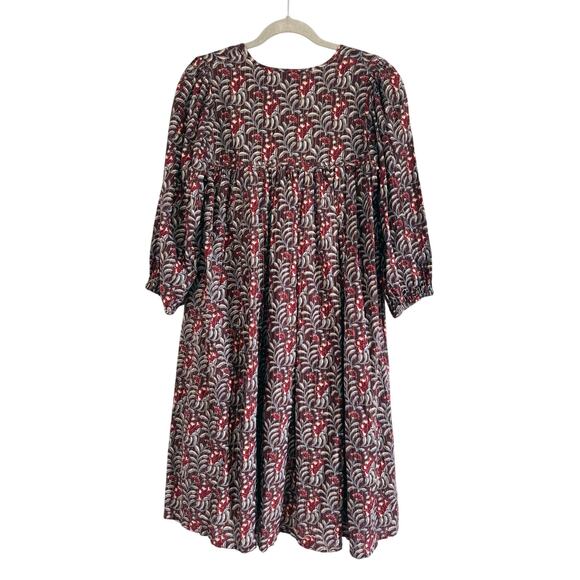 PINK CHICKEN BLOCK PRINT FLORAL EMPIRE WAIST MIDI DRESS - Picture 5 of 5